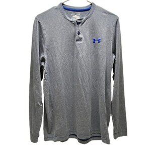 Under Armour Long Sleeve Men's Medium Heather Blue Loose Fit Coldgear Henley EUC